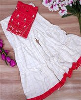 Rayon Block print with zardoshi work Pink Kurti Set